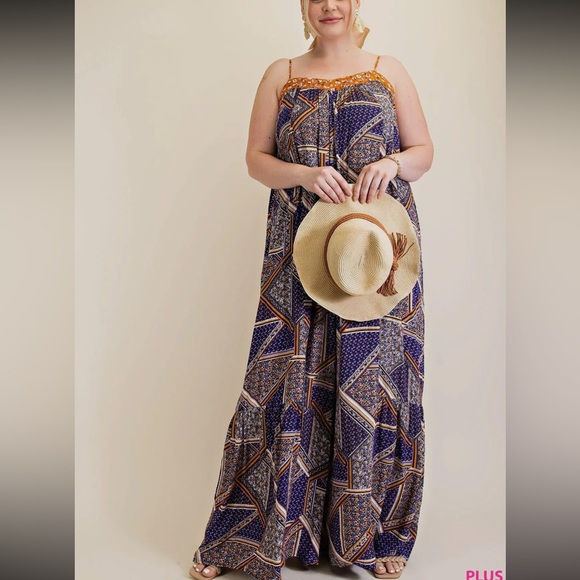 Contrast Scarf Print Boho Wide Leg Jumper - Picture 2 of 4